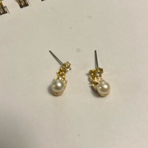 Gold plated pearl & zirconia drop earrings